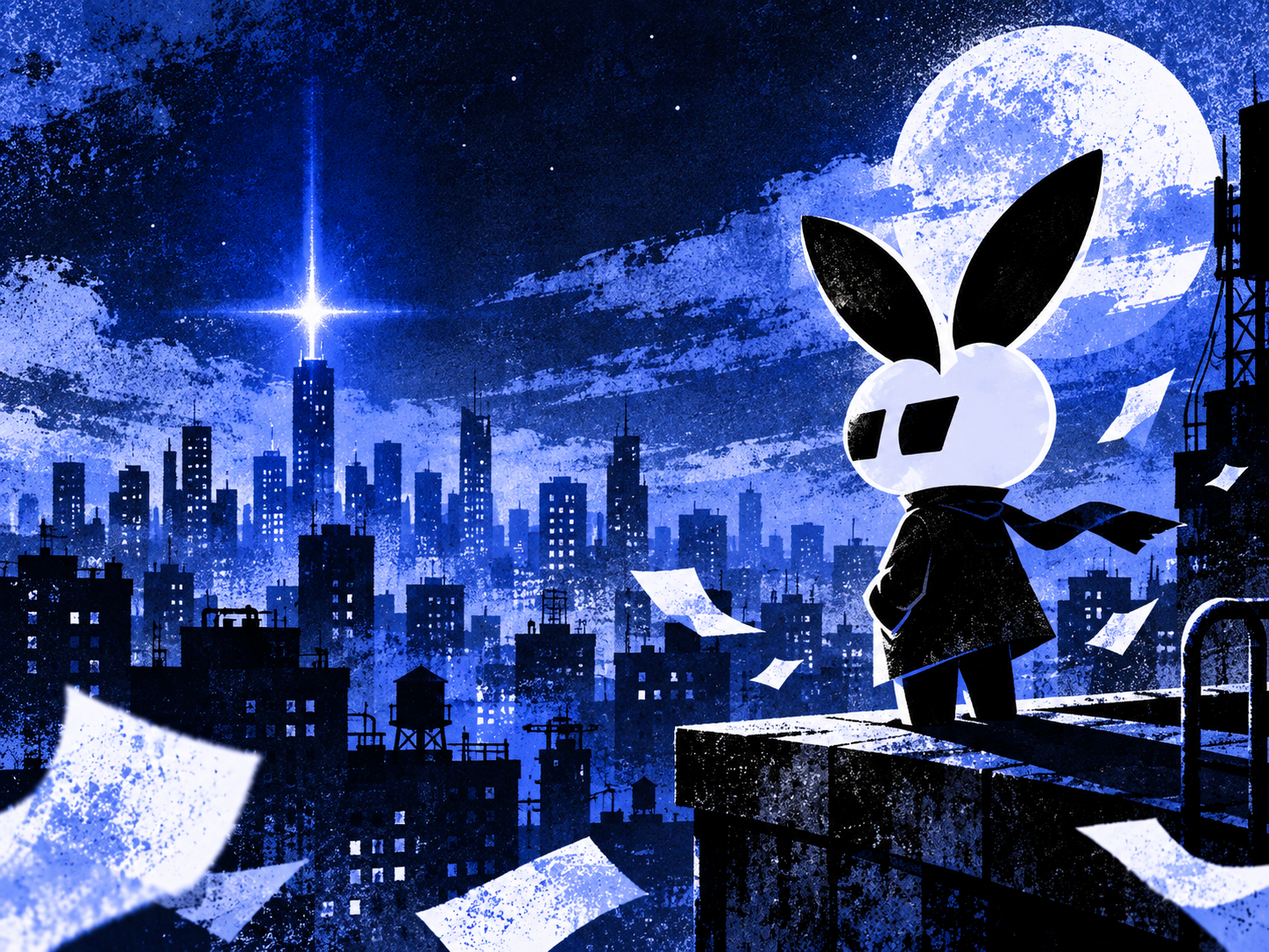 FOMOBOY on a rooftop, catching a distant signal over the city